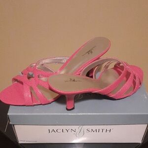 Jaclyn Smith Pink Strappy Kitten Heel Sandals